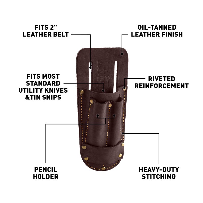 OX Tools Oil Tanned Leather Utility Knife Pouch â€“ Heavy Duty Belt Sheath for Box Cutters, Tin Snips & Utility Knife â€“ Durable Stitching with Rivets â€“ Fits 2" Tool Belts â€“ OX-P263404 - Image 2